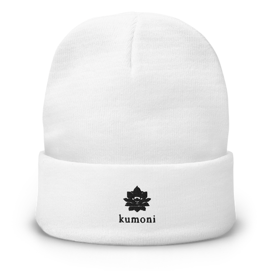 Lotus Embroidered White Beanie